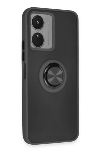 Vivo Y16 Kılıf Montreal Yüzüklü Silikon Kapak - Siyah