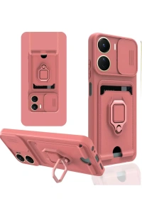 Vivo Y16 Kılıf Zuma Kartvizitli Yüzüklü Silikon - Pembe
