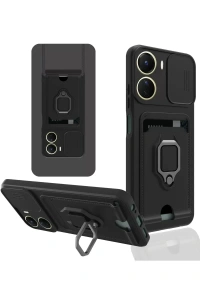 Vivo Y16 Kılıf Zuma Kartvizitli Yüzüklü Silikon - Siyah