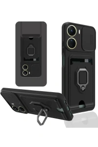 Vivo Y16 Kılıf Zuma Kartvizitli Yüzüklü Silikon - Siyah