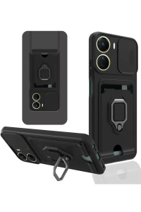 Vivo Y16 Kılıf Zuma Kartvizitli Yüzüklü Silikon - Siyah