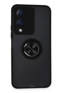 Vivo Y17S Kılıf Montreal Yüzüklü Silikon Kapak - Siyah