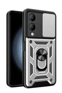 Vivo Y17S Kılıf Pars Lens Yüzüklü Silikon - Gümüş