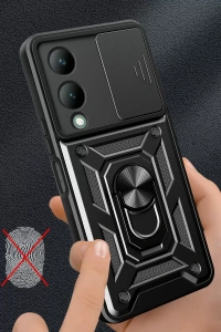Vivo Y17S Kılıf Pars Lens Yüzüklü Silikon - Gümüş