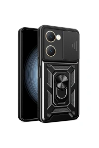 Vivo Y18 Kılıf Pars Lens Yüzüklü Silikon - Siyah