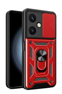 Vivo Y27 Kılıf Pars Lens Yüzüklü Silikon - Kırmızı