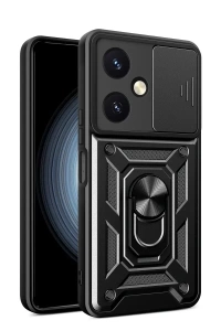Vivo Y27 Kılıf Pars Lens Yüzüklü Silikon - Siyah
