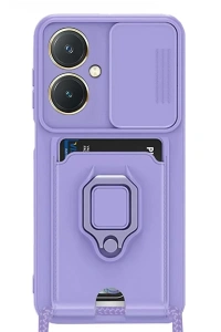 Vivo Y27 Kılıf Zuma Kartvizitli Yüzüklü Silikon - Lila