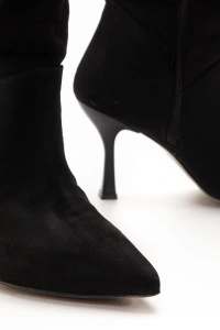 VRT-024 Siyah Süet Yüksek İnce Topuklu Körüklü Fermuarlı  Kadın Bot