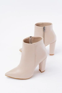 VRT-4801 Bej Yüksek Kalın Topuklu Fermuarlı Kadın Bot