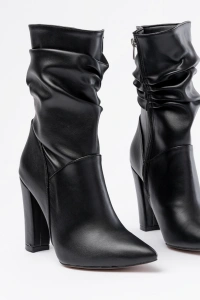 VRT-4815 Siyah Yüksek Kalın Topuklu Körüklü Fermuarlı Kadın Bot