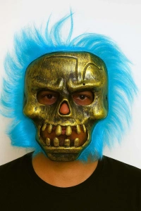 Wild Skull - Bakır Kafatası Turkuaz Saçlı İskelet Maske