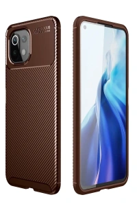 Xiaomi Mİ 11 Lite Kılıf Auto Focus Karbon Kapak - Kahverengi