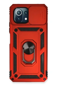 Xiaomi Mİ 11 Lite Kılıf Pars Lens Yüzüklü Silikon - Kırmızı