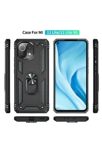 Xiaomi Mİ 11 Lite Kılıf Sofya Yüzüklü Silikon Kapak - Siyah