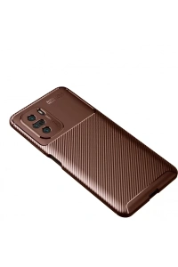 Xiaomi Poco F3 Kılıf Auto Focus Karbon Kapak - Kahverengi