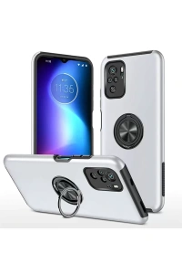 Xiaomi Poco F3 Kılıf Elit Yüzüklü Kapak - Gümüş