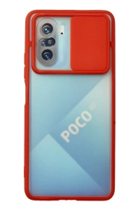 Xiaomi Poco F3 Kılıf Palm Buzlu Kamera Sürgülü Silikon - Kırmızı