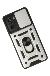 Xiaomi Poco F3 Kılıf Pars Lens Yüzüklü Silikon - Gümüş