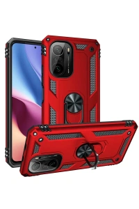 Xiaomi Poco F3 Kılıf Sofya Yüzüklü Silikon Kapak - Kırmızı