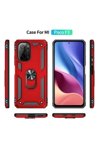 Xiaomi Poco F3 Kılıf Sofya Yüzüklü Silikon Kapak - Kırmızı