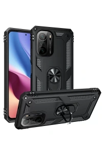 Xiaomi Poco F3 Kılıf Sofya Yüzüklü Silikon Kapak - Siyah