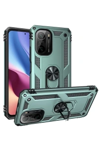 Xiaomi Poco F3 Kılıf Sofya Yüzüklü Silikon Kapak - Yeşil