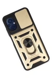 Xiaomi Poco M5 Kılıf Pars Lens Yüzüklü Silikon - Gold