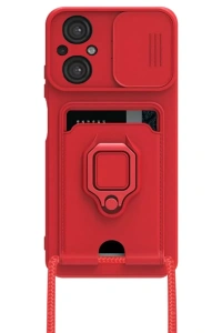 Xiaomi Poco M5 Kılıf Zuma Kartvizitli Yüzüklü Silikon - Kırmızı