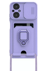 Xiaomi Poco M5 Kılıf Zuma Kartvizitli Yüzüklü Silikon - Lila