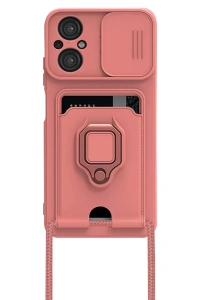 Xiaomi Poco M5 Kılıf Zuma Kartvizitli Yüzüklü Silikon - Pembe