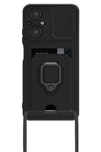 Xiaomi Poco M5 Kılıf Zuma Kartvizitli Yüzüklü Silikon - Siyah
