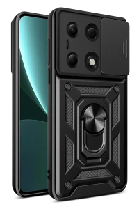 Xiaomi Poco M6 Pro 4G Kılıf Pars Lens Yüzüklü Silikon - Siyah