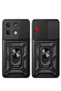 Xiaomi Poco M6 Pro 4G Kılıf Pars Lens Yüzüklü Silikon - Siyah