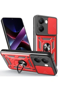 Xiaomi Poco X7 Pro Kılıf Pars Lens Yüzüklü Silikon - Kırmızı