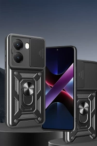 Xiaomi Poco X7 Pro Kılıf Pars Lens Yüzüklü Silikon - Siyah