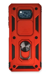 Xiaomi Pocophone X3 Kılıf Pars Lens Yüzüklü Silikon - Kırmızı