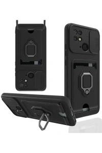 Xiaomi Redmi 10C Kılıf Zuma Kartvizitli Yüzüklü Silikon - Siyah