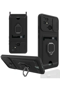 Xiaomi Redmi 10C Kılıf Zuma Kartvizitli Yüzüklü Silikon - Siyah