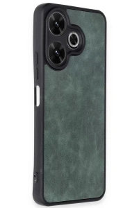 Xiaomi Redmi 13 4G Kılıf Aras Deri Kapak - Koyu Yeşil