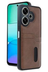 Xiaomi Redmi 13 4G Kılıf Sara Kartvizitli Deri Kılıf - Taba