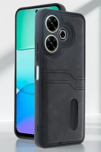 Xiaomi Redmi 13 4G Kılıf Sara Kartvizitli Deri Kılıf - Taba
