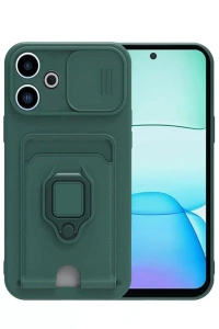 Xiaomi Redmi 13 4G Kılıf Zuma Kartvizitli Yüzüklü Silikon - Yeşil