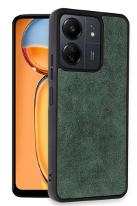 Xiaomi Redmi 13C Kılıf Aras Deri Kapak - Koyu Yeşil