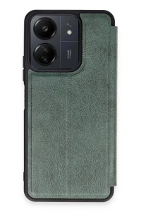 Xiaomi Redmi 13C Kılıf Flip Cover - Koyu Yeşil