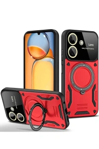 Xiaomi Redmi 13C Kılıf Joy Lens Standlı Kapak - Kırmızı