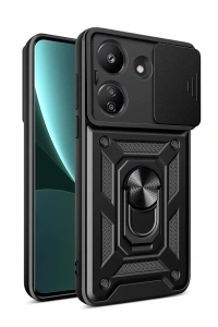 Xiaomi Redmi 13C Kılıf Pars Lens Yüzüklü Silikon - Siyah