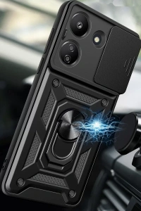 Xiaomi Redmi 13C Kılıf Pars Lens Yüzüklü Silikon - Siyah