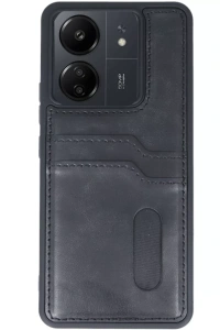 Xiaomi Redmi 13C Kılıf Sara Kartvizitli Deri Kılıf - Siyah