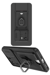 Xiaomi Redmi 13C Kılıf Zuma Kartvizitli Yüzüklü Silikon - Siyah